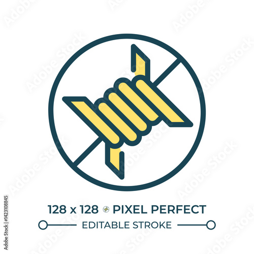 Freedom from torture and degrading treatment pixel perfect line color icon. Human rights benefits. Protecting imprisoners. Isolated vector illustration. Flat colorful symbol design. Editable stroke