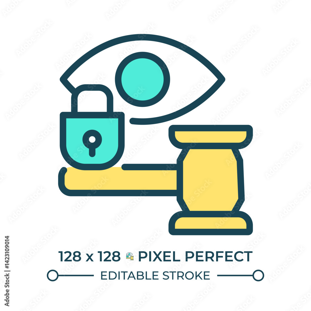 Right to privacy pixel perfect line color icon. Freedom from interference with family, home and correspondence. Isolated vector illustration. Flat colorful symbol design. Editable stroke