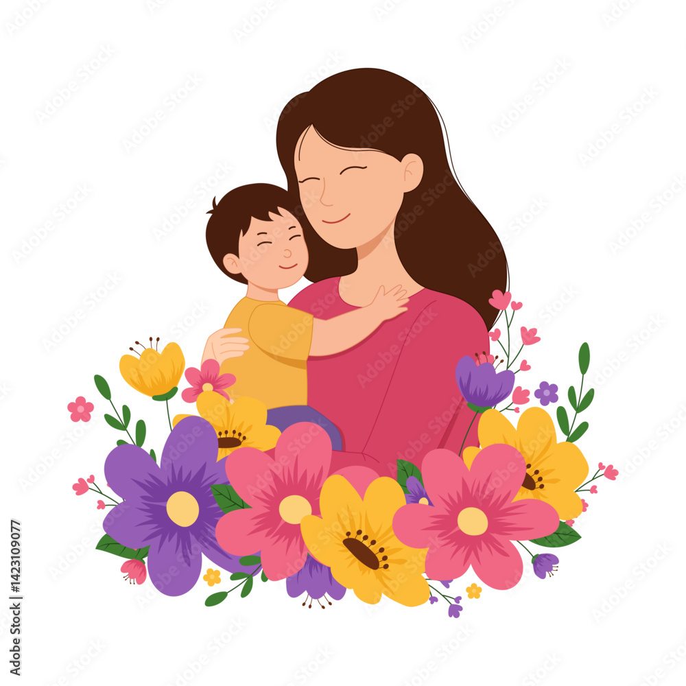Vector illustration of mother hugging her son on transparent background Vector illustration of mother hugging her son on transparent background