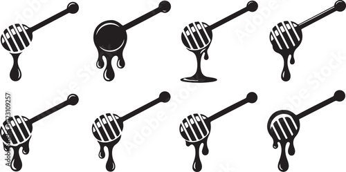 Honey Dripper Silhouette Vector Pack with Sweet Beehive Nature Icons in Black Minimal Style