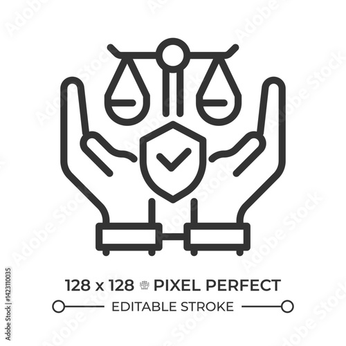Freedom from arbitrary arrest and exile pixel perfect line icon. No unfair detainment. Human rights protection. Isolated vector illustration. Outline symbol. Simple linear drawing. Editable stroke