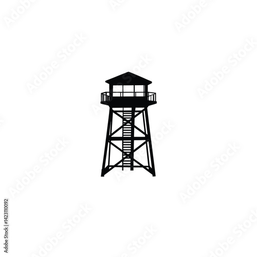 Fire lookout tower silhouette on white background