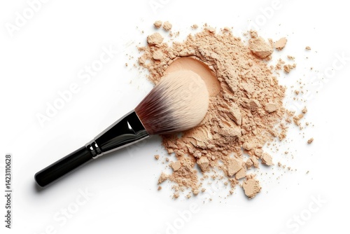 Powdered foundation and a brush cosmetics white background ingredient.