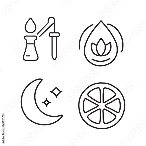 vector illustration of yoga elements in one line style