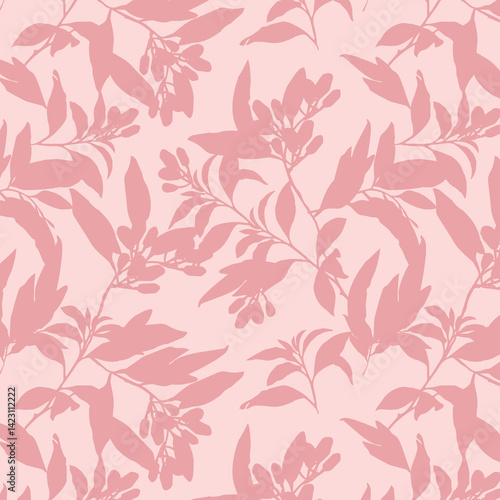 Wallpaper Mural Simple monochrome two-color seamless pattern with flowers silhouette. Torontodigital.ca