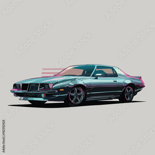 Retro Teal Sports Car Vector Illustration