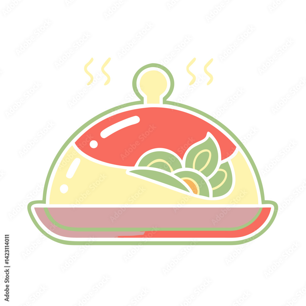 Food covered dish with steam and vegetables in a colorful style Food covered dish with steam and vegetables in a colorful style