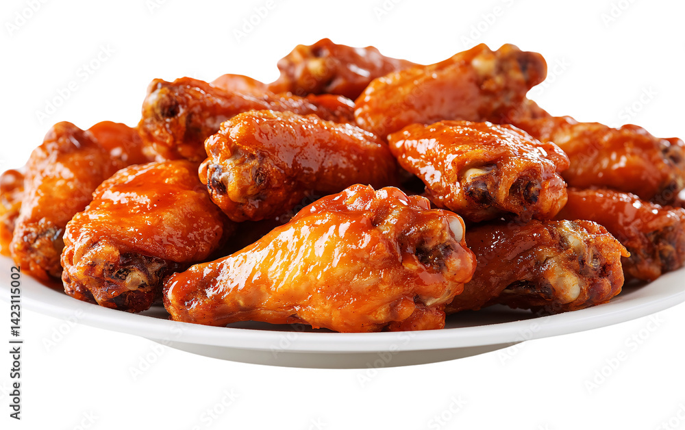 Delicious barbecue chicken wings isolated on transparent background, glazed spicy chicken drumettes and flats, hot saucy crispy wings
Delicious barbecue chicken wings isolated on transparent background, glazed spicy chicken drumettes and flats, hot saucy crispy wings