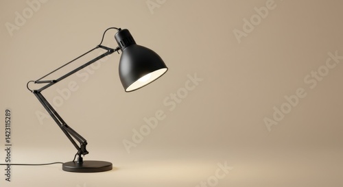 Minimalist Matte Black Metal Desk Lamp on Beige Background