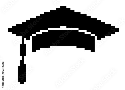 Graduate, black academic cap 8 bits. A game accessory 