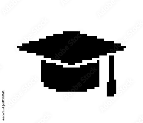 Graduate, Black Academic Cap 8 bit. White background, Game accessory