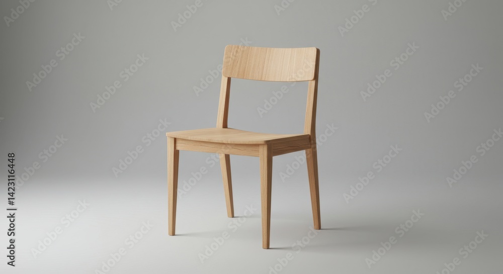 Fototapeta premium Smooth Natural Finish Solid Wood Chair Against Light Grey Background