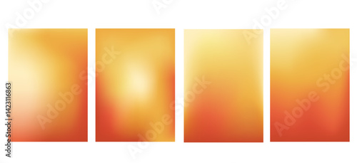 Warm colors gradient background. Sunny autumn gradation templates set. Vector bright fall backdrops with blur effect. Soft ombre orange yellow, red wallpaper design. Sun light abstract simple design.