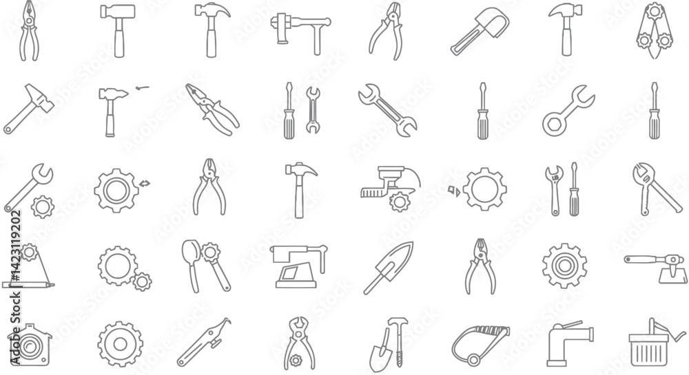 Black and White Vector Line Art of Hand Tools Black and White Vector Line Art of Hand Tools