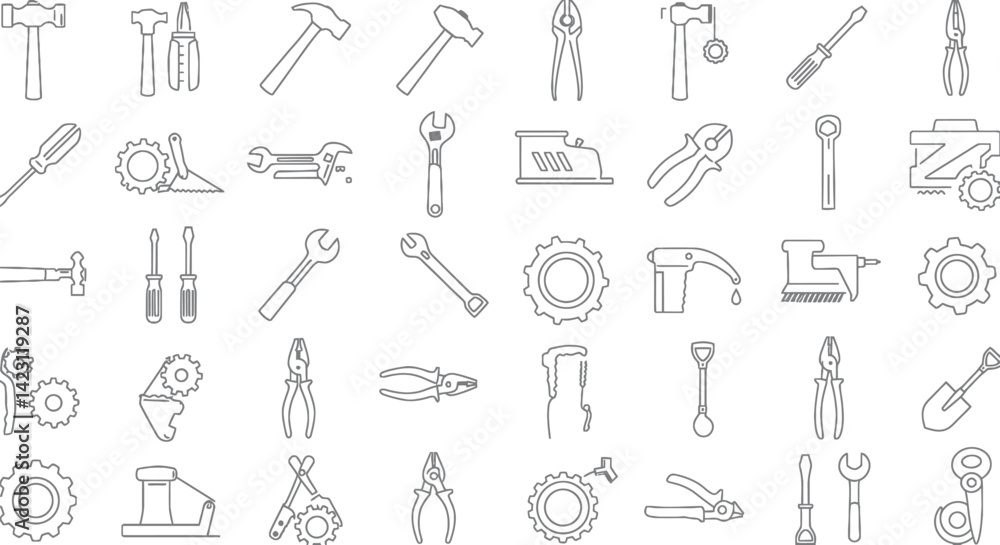 Black and White Vector Line Art of Hand Tools Black and White Vector Line Art of Hand Tools