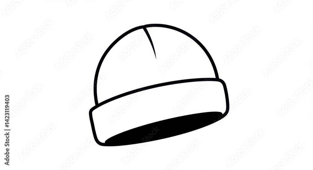 Black and White Outlined Beanie Hat with Folded Cuff Black and White Outlined Beanie Hat with Folded Cuff