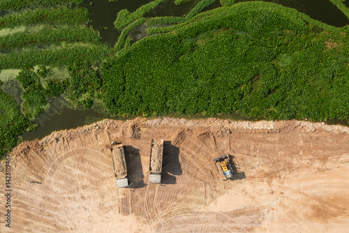 Construction Site by Wetland Aerial View