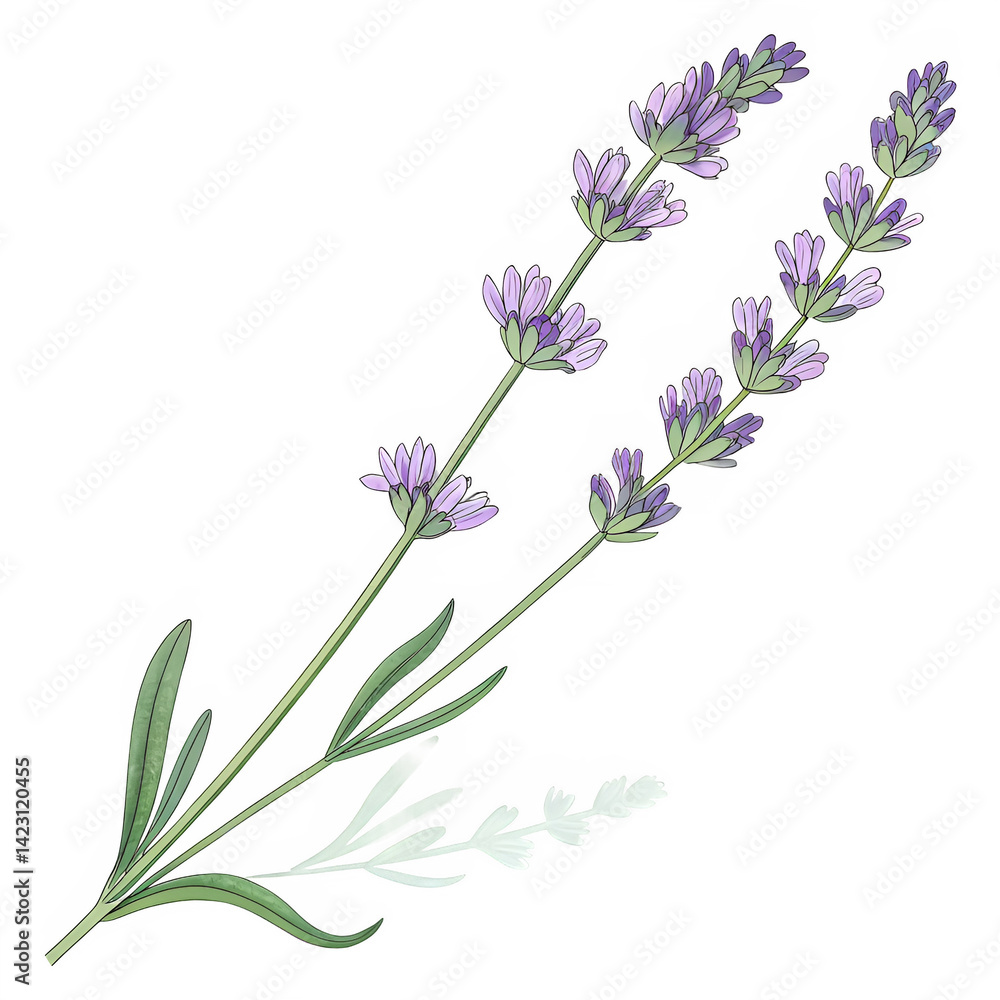 Naklejka premium Transparent PNG of a hand-drawn lavender stem with delicate details