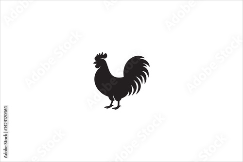 Simple black silhouette of a chicken on white background.
