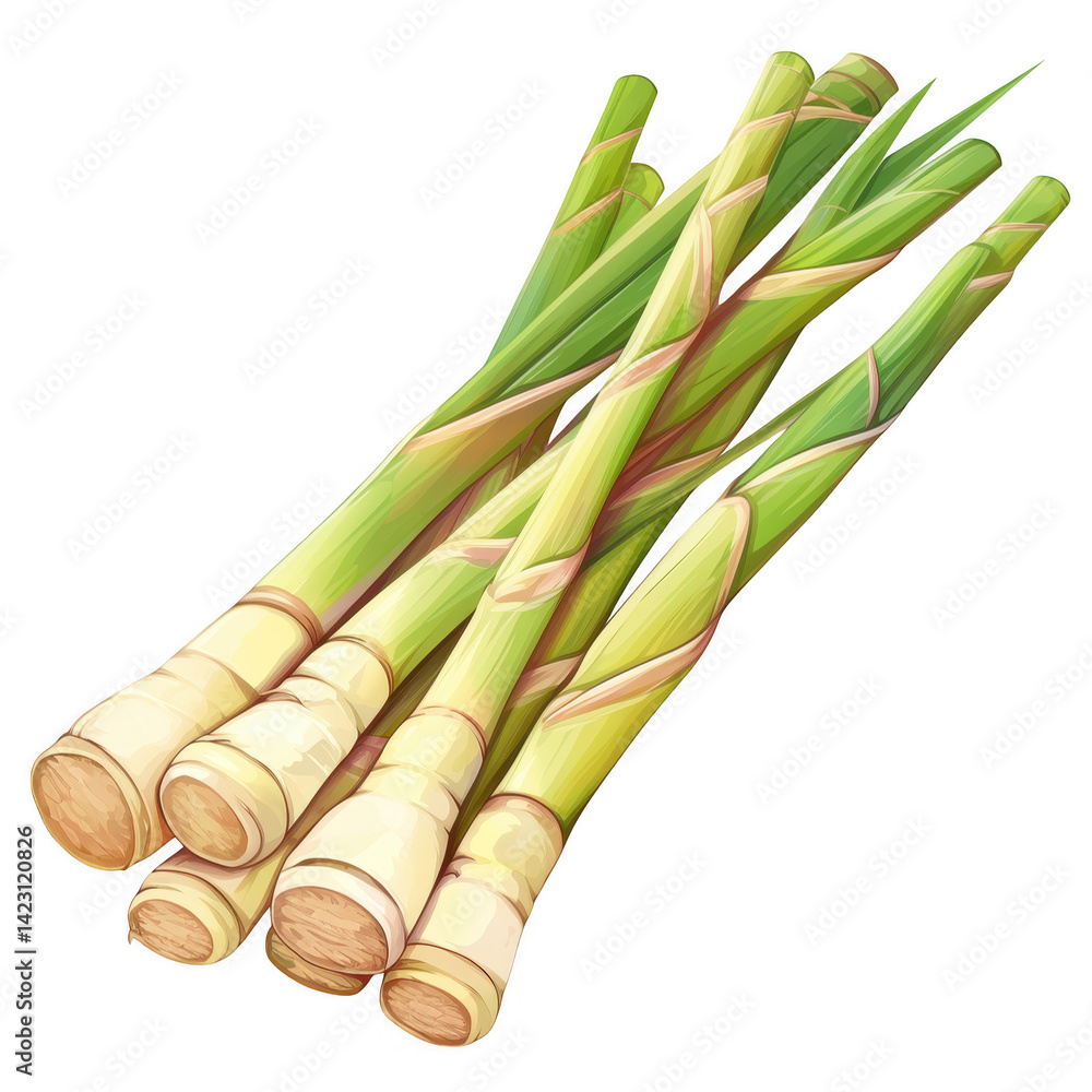 Fototapeta premium Fresh lemongrass stalks botanical photography clean environment close-up view