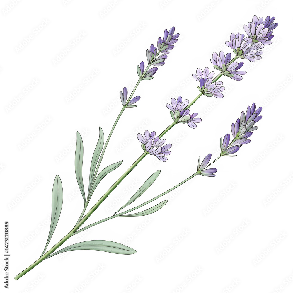 Fototapeta premium Transparent PNG of a hand-drawn lavender stem with delicate details