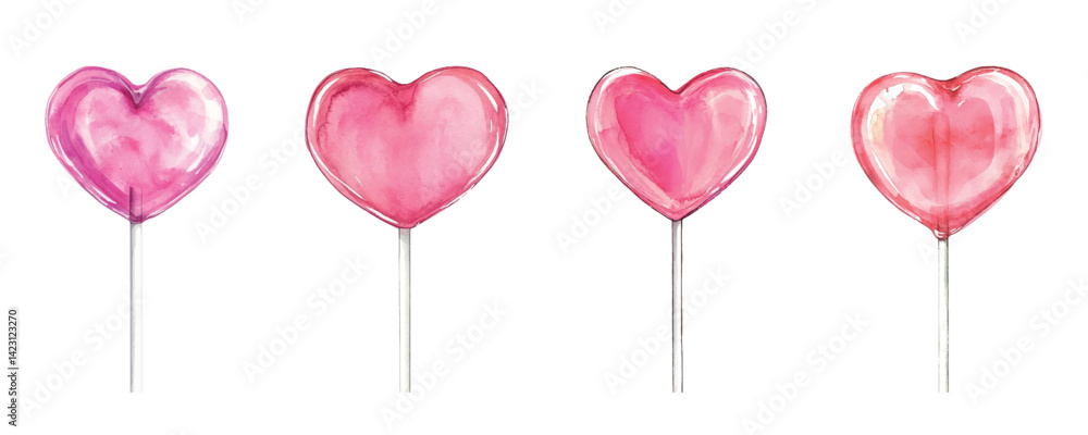 Watercolor set of heart lollipops png. Romantic pink heart-shaped lollipops in a coquette's shame. Sugar caramel. Vintage elements for Valentine's Day and other romantic designs. Watercolor set of heart lollipops png. Romantic pink heart-shaped lollipops in a coquette's shame. Sugar caramel. Vintage elements for Valentine's Day and other romantic designs.