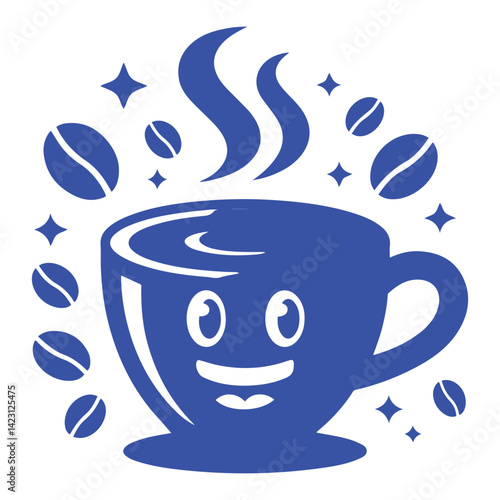 logo design template and graphic elements for advertising, branding, posters and banners, funny cartoon illustrations with smiling character, coffee cup mascot, print and sticker Vector