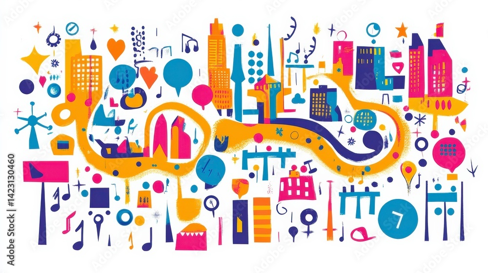 Obraz premium Vibrant Map with Icons on White Background