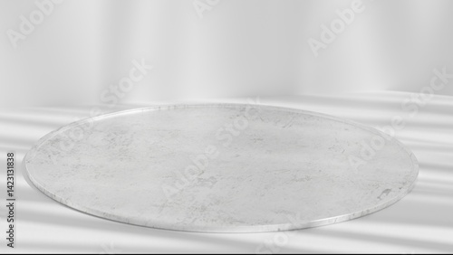 Marble table with tree shadow drop on white wall background for mockup product display