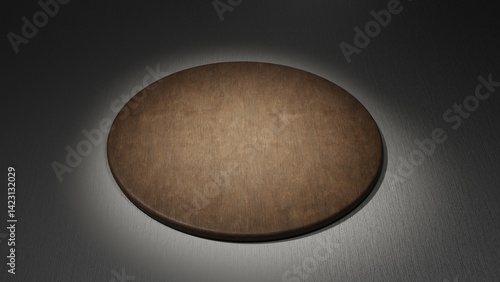An empty wooden podium with a minimal design and natural finish, illuminated by soft light in warm earthy tones, creating a simple yet elegant visual