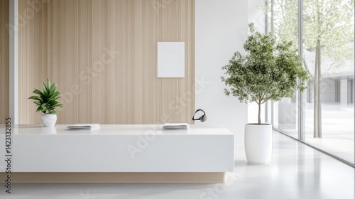 Modern minimalist reception area with natural light