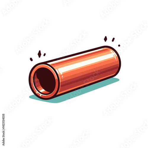 Copper pipe section with hollow center and metallic shine. Ideal for plumbing materials, construction supplies, and industrial component illustrations.