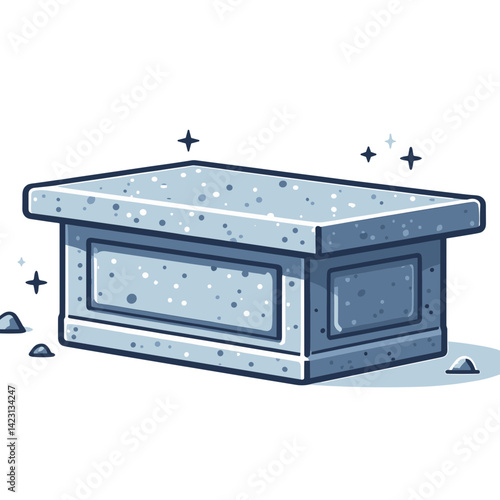 Stone foundation block in light gray with sparkle effect. Perfect for construction elements, building materials, and architectural foundation concepts.