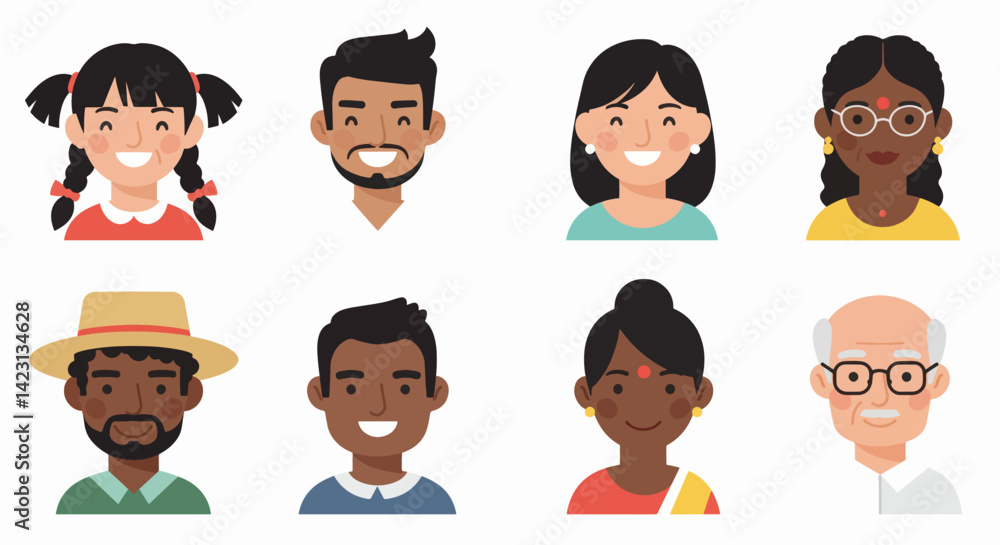 Diverse Characters Smiling in a Flat Design Style Diverse Characters Smiling in a Flat Design Style