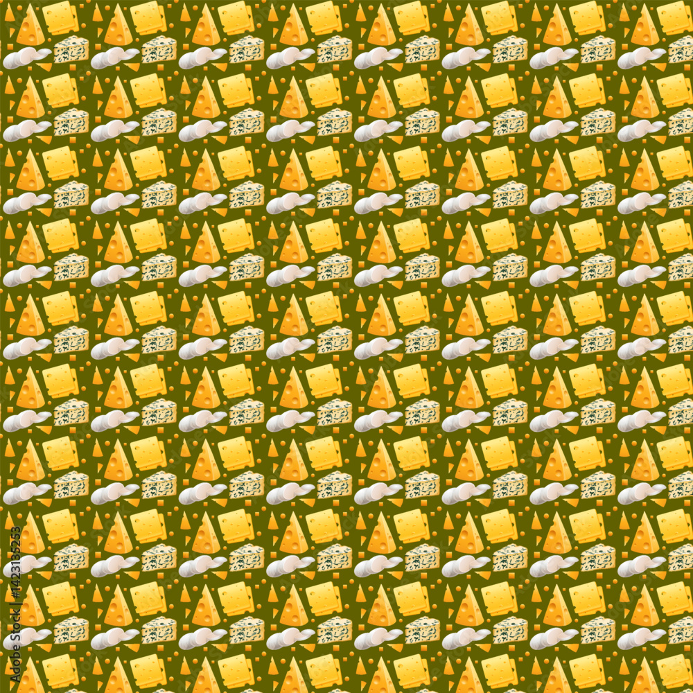 Fototapeta premium Cheese doodle pattern background Seamless Pattern of a Cheese Cheese pattern bac