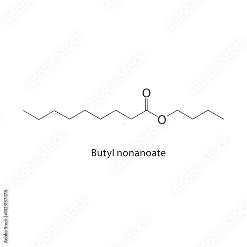 Butyl nonanoate skeletal structure. Ester compound schematic illustration. Simple diagram, chemical formula.
