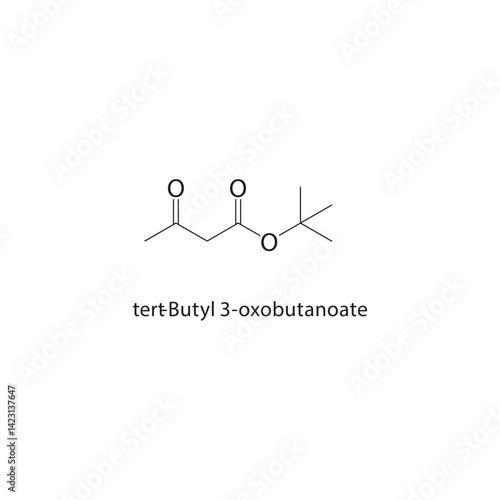 tert-Butyl 3-oxobutanoate skeletal structure. Beta-keto ester compound schematic illustration. Simple diagram, chemical formula.