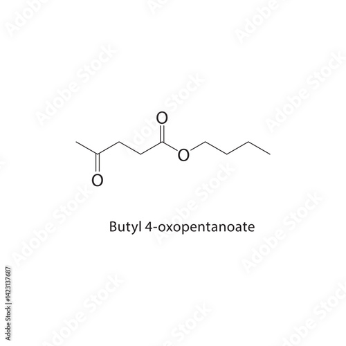 Butyl 4-oxopentanoate skeletal structure. Keto ester compound schematic illustration. Simple diagram, chemical formula.