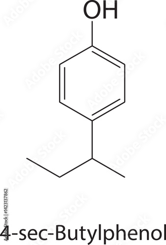 4-sec-Butylphenol skeletal structure. Phenol compound schematic illustration. Simple diagram, chemical formula.