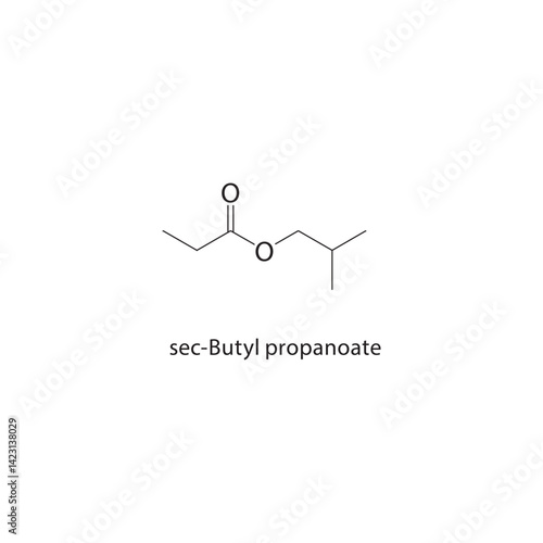 sec-Butyl propanoate skeletal structure. Ester compound schematic illustration. Simple diagram, chemical formula.