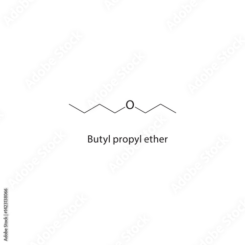 Butyl propyl ether skeletal structure. Ether compound schematic illustration. Simple diagram, chemical formula.