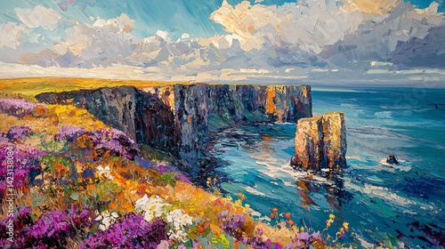 Coastal cliff landscape oil painting