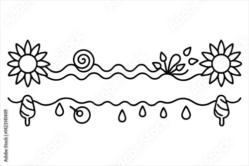 summer border design with one open side, ideal for stationery or journal pages