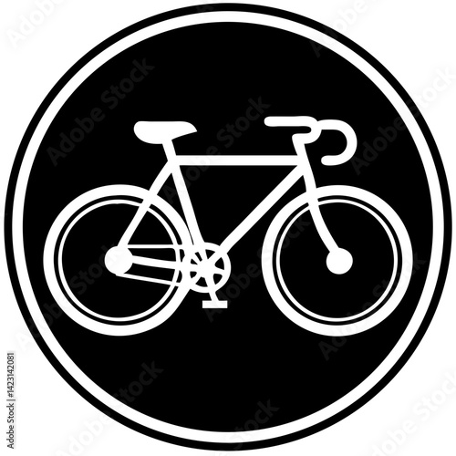 Bicycle icon in minimalist style against black background  