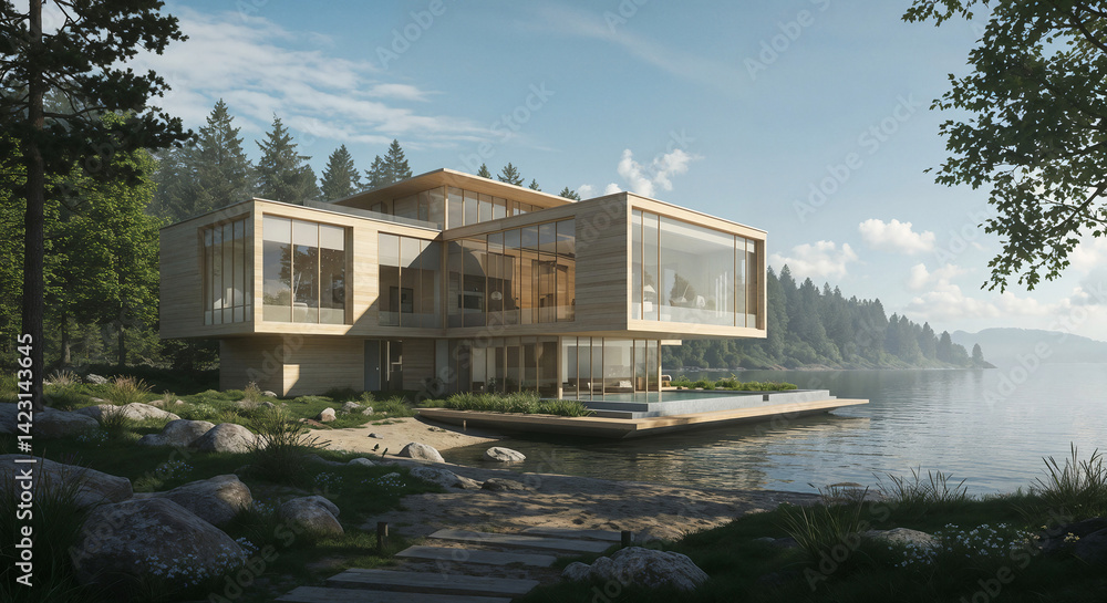 Fototapeta premium model of a modern building in the bosom of nature . Generative AI