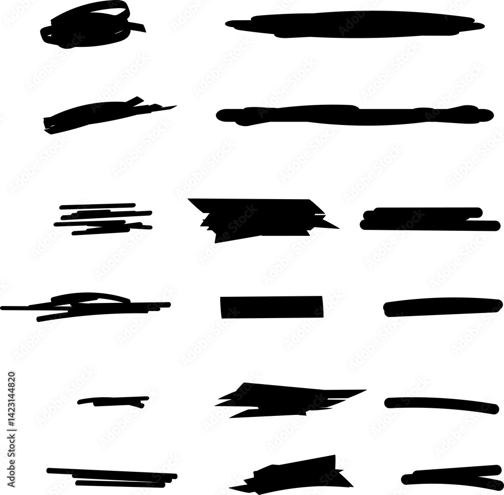 Highlighter Brush Set Hand Drawn Yellow Highlight Marker Stripes. Highlighter line yellow marker strokes lines Highlighter Brush Set Hand Drawn Yellow Highlight Marker Stripes. Highlighter line yellow marker strokes lines