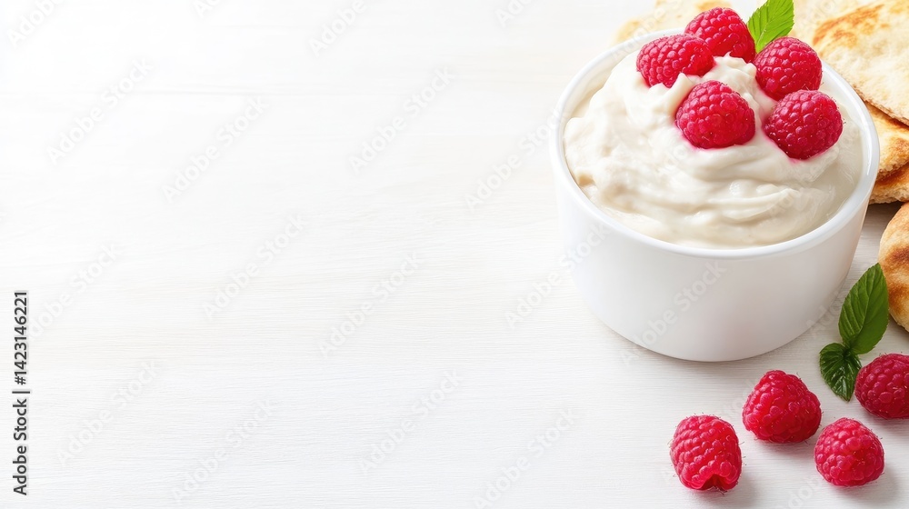 Creamy dip with fresh raspberries Creamy dip with fresh raspberries