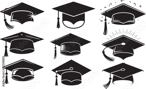 graduation student cap silhouette bundle design