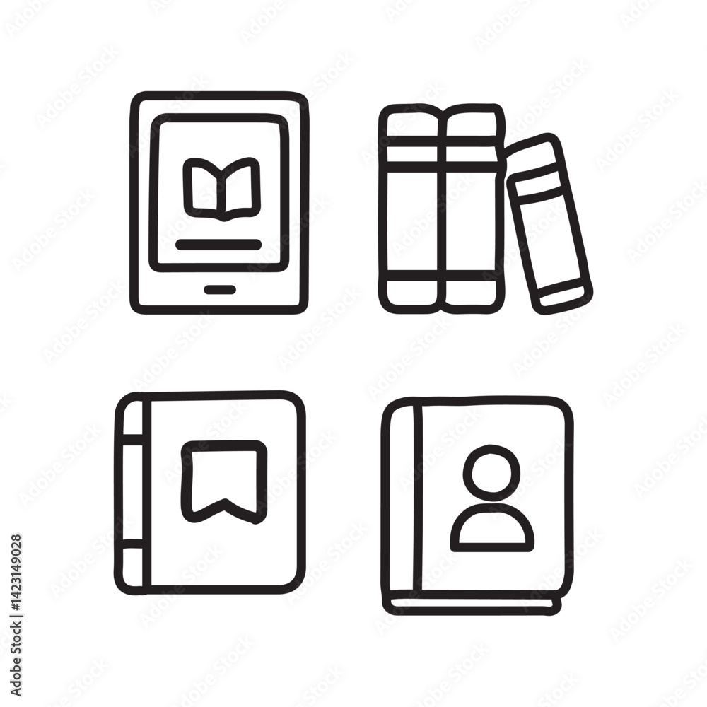 vector illustration of book elements in one line style vector illustration of book elements in one line style