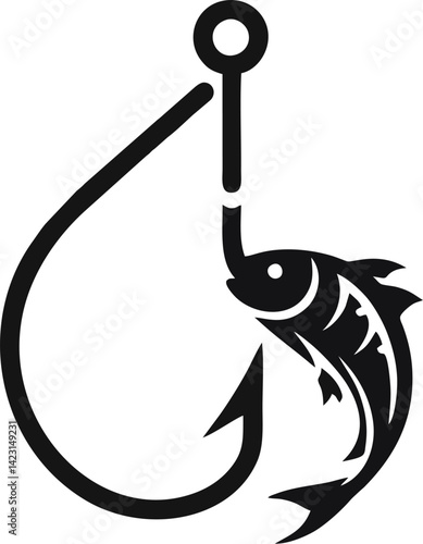 Elegant Fishing Hook Logo with Fish Element – Vector Art for brand logo
